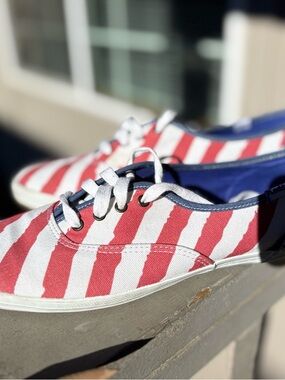 Keds Kids Red & White Striped Lace-Up Sneakers with Navy Trim